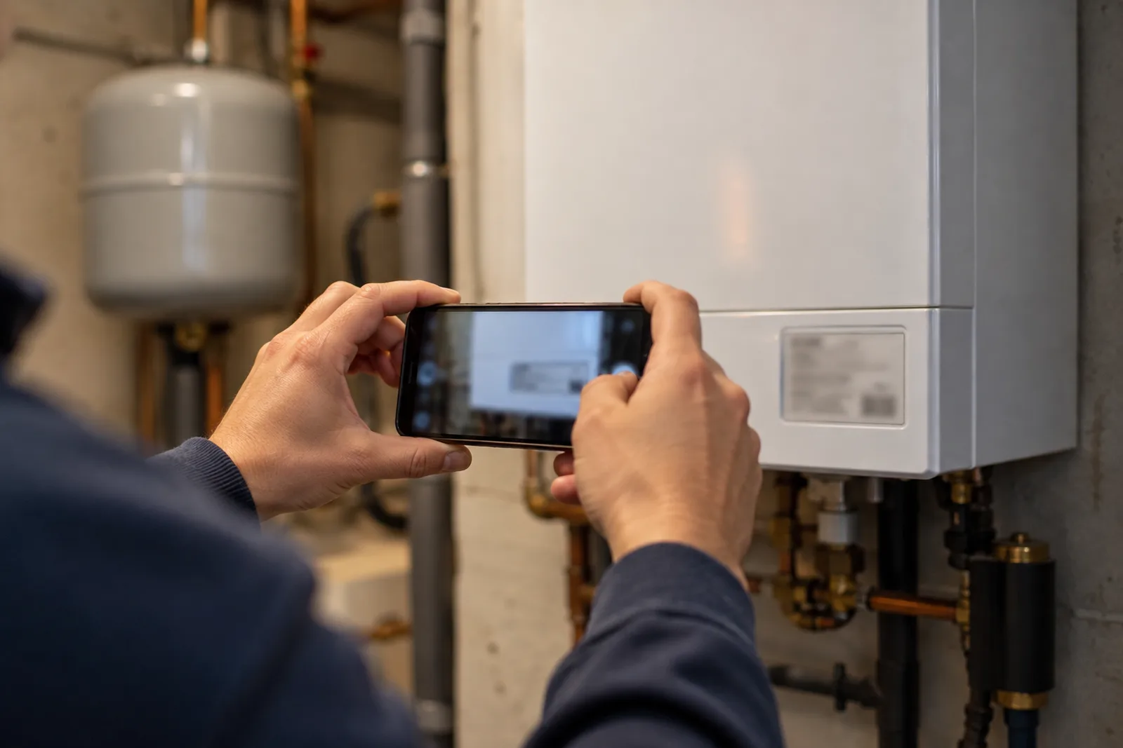 Eigentümer fotografiert die Heizung mit dem Smartphone: Datenaufnahme per Foto für den Energieausweis 2026 in Hamburg, energieausweis HAMBURG